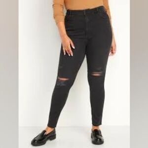Old Navy Extra High Rise Rockstar Super Skinny Black Distressed 16 Tall